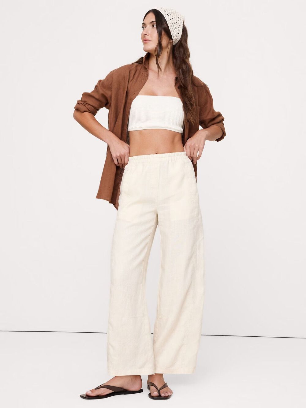 Banana Republic Painter Pull-On Linen Pant Vanilla Cream #901563